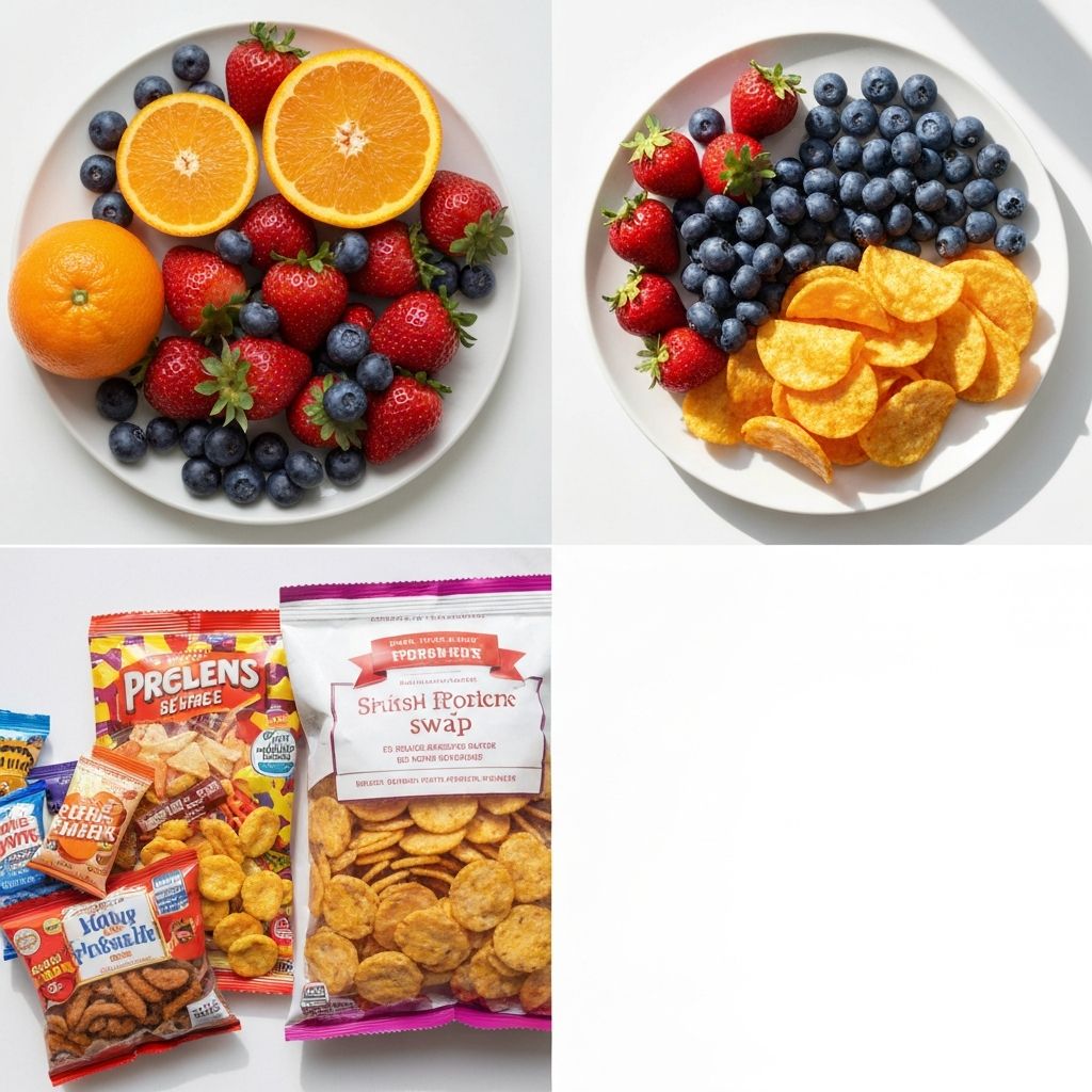 Side-by-side comparison of processed snacks versus healthy whole food alternatives
