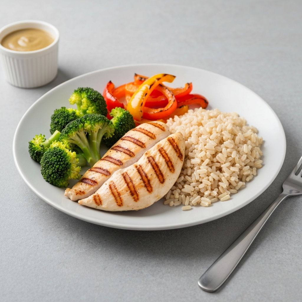 Well-portioned healthy plate with whole foods for weight management